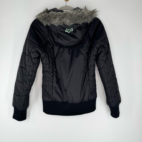 Fox Racing Black Mint Green Zip & Button Up Puffer Jacket Women’s Size Small - Picture 2 of 8